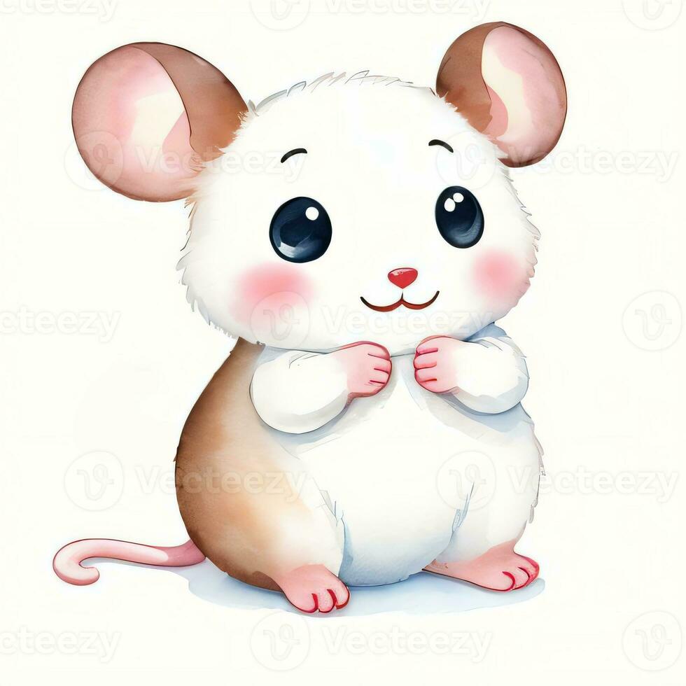 Watercolor children illustration with cute mouse clipart photo