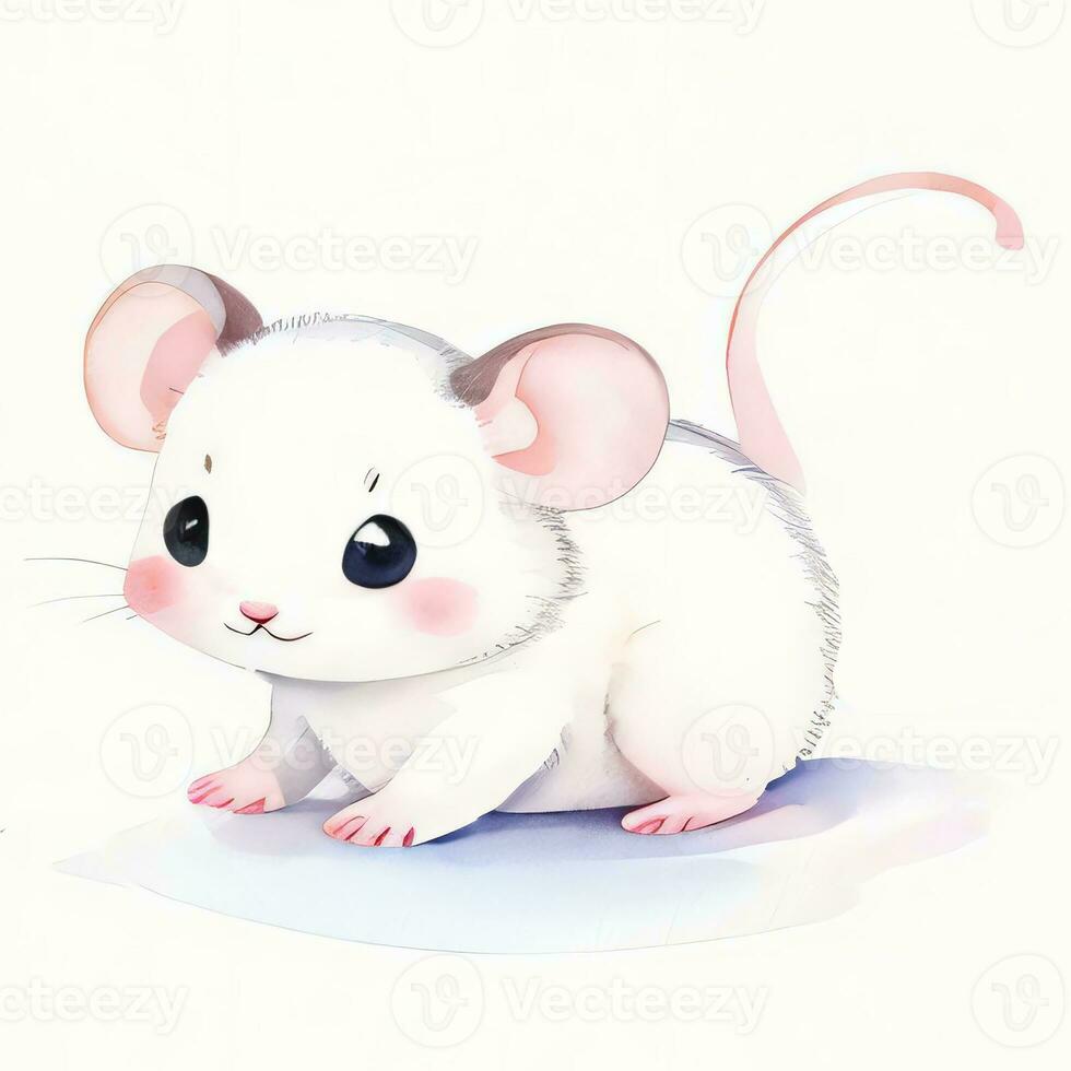 Watercolor children illustration with cute mouse clipart photo