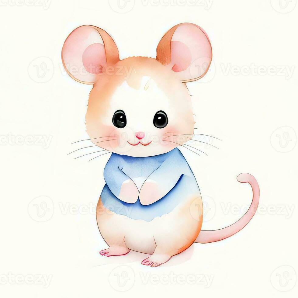 Watercolor children illustration with cute mouse clipart photo