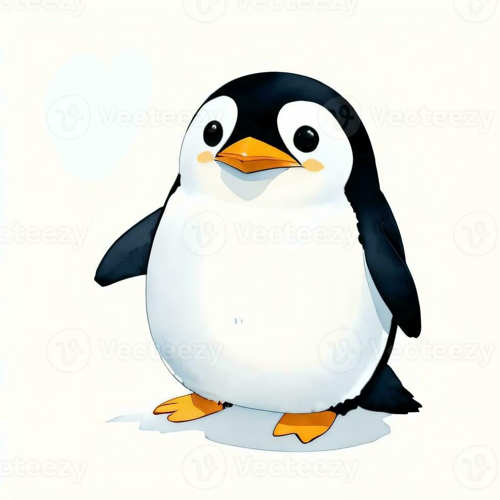 Watercolor children illustration with cute penguin clipart photo