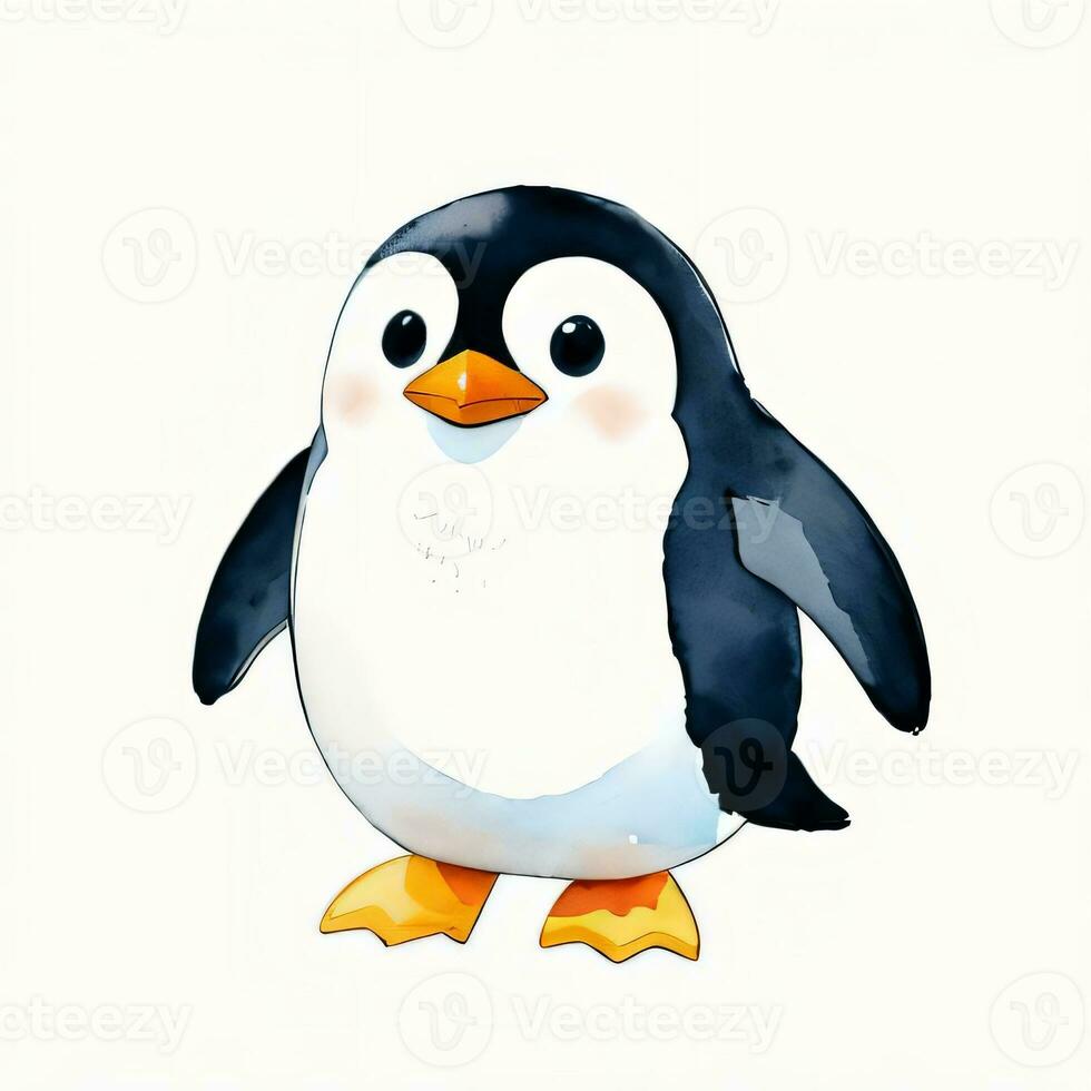 Watercolor children illustration with cute penguin clipart photo