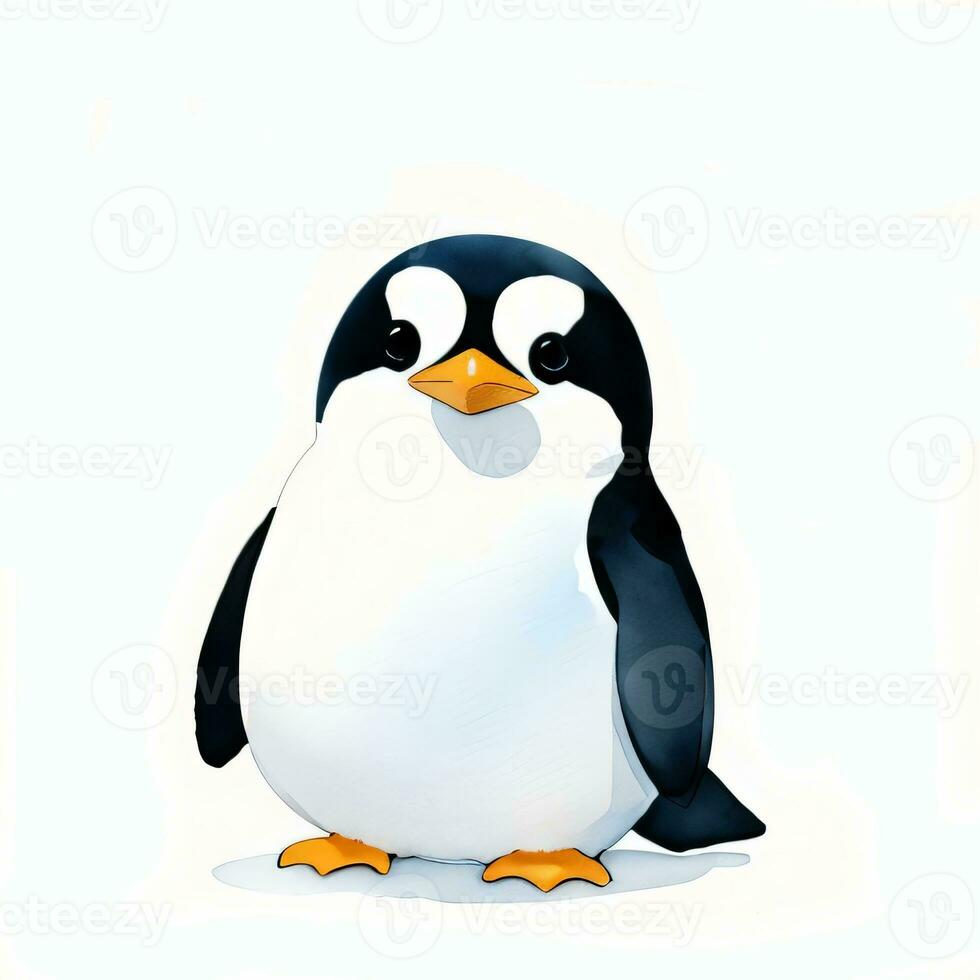 Watercolor children illustration with cute penguin clipart photo