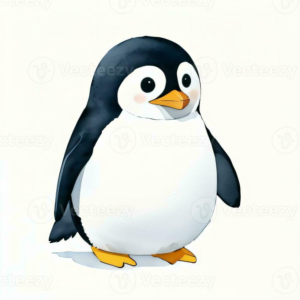 Watercolor children illustration with cute penguin clipart photo