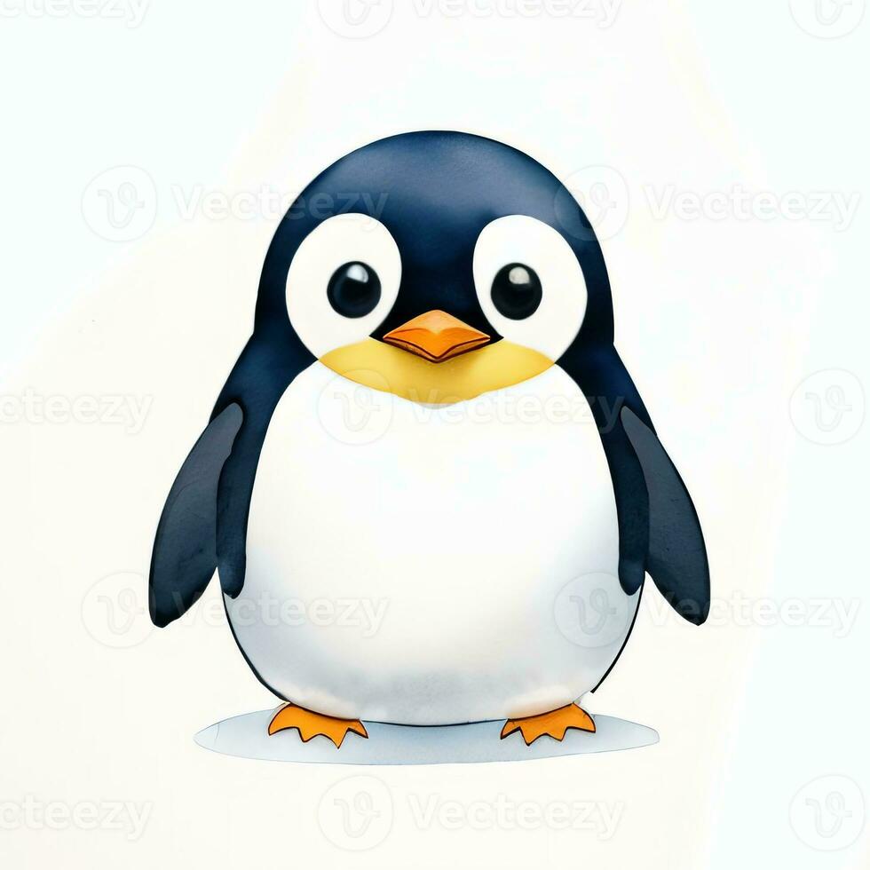 Watercolor children illustration with cute penguin clipart photo