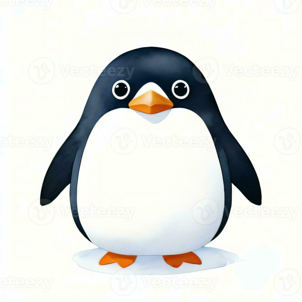 Watercolor children illustration with cute penguin clipart photo