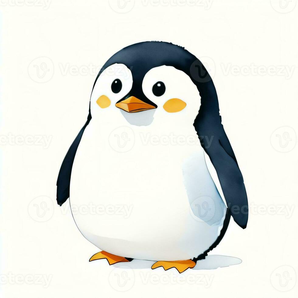 Watercolor children illustration with cute penguin clipart photo