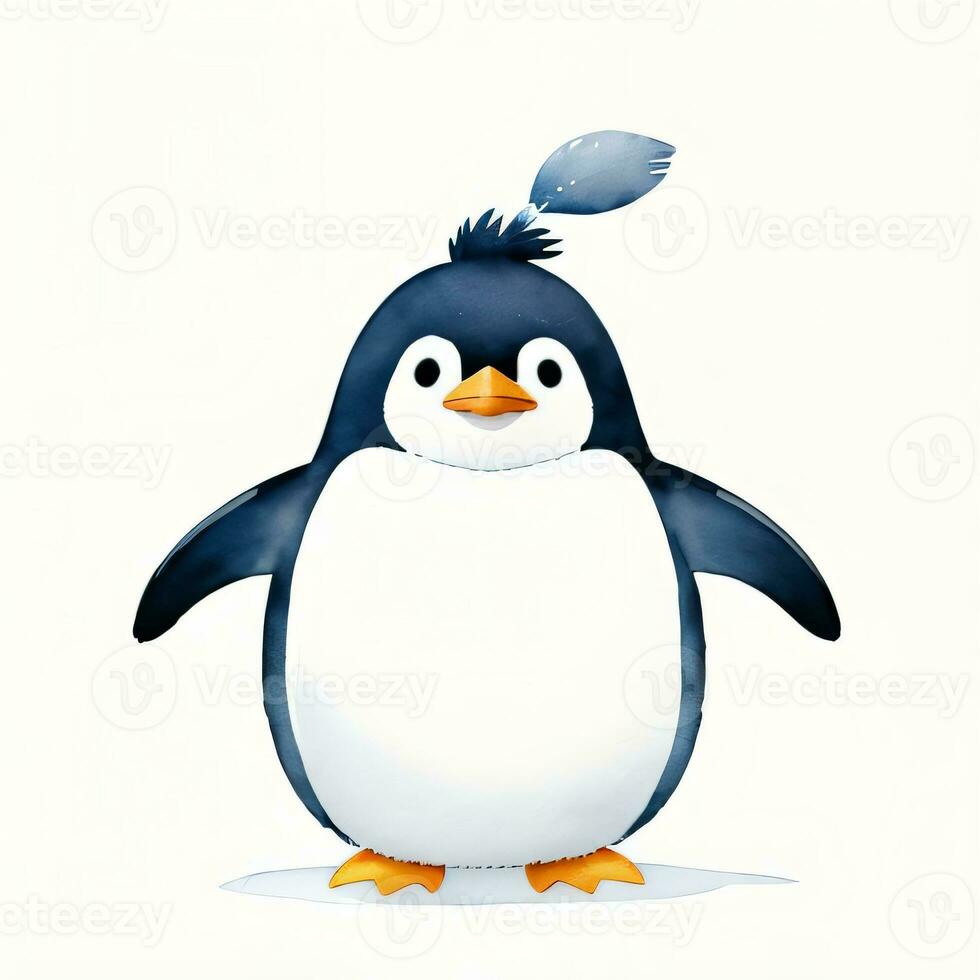 Watercolor children illustration with cute penguin clipart photo