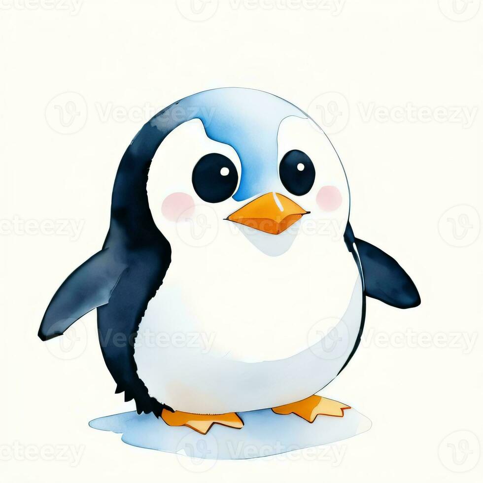 Watercolor children illustration with cute penguin clipart photo