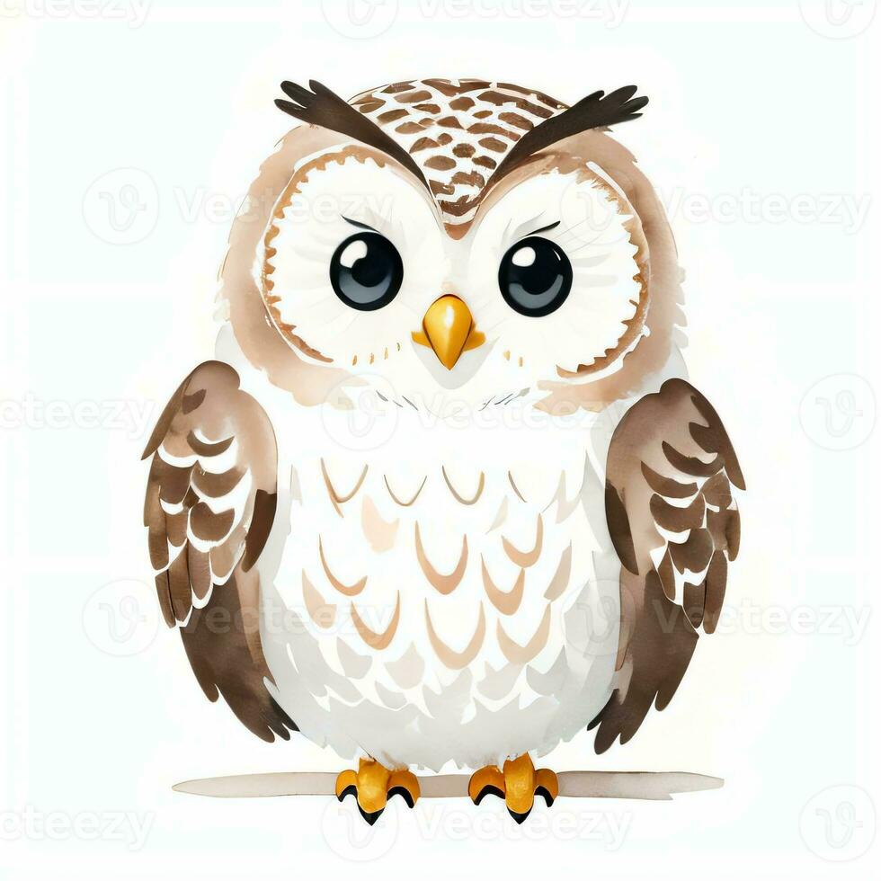 Watercolor children illustration with cute owl clipart photo