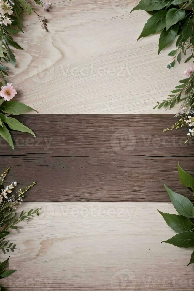 Wooden background and flowers banner template mockup background photo