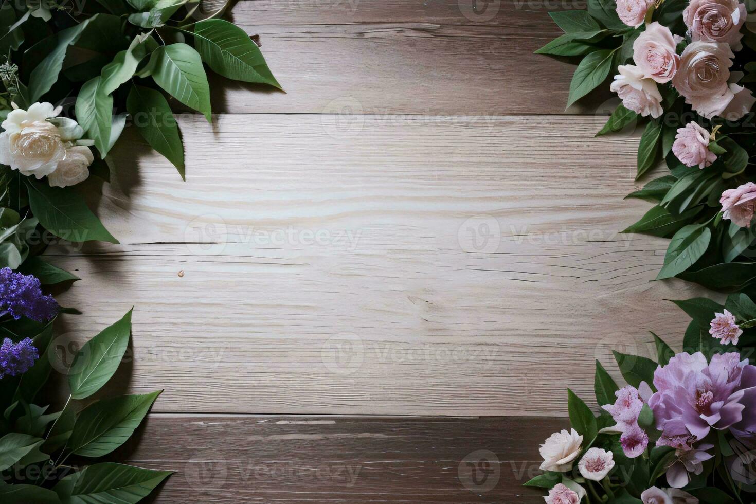 Wooden background and flowers banner template mockup background photo