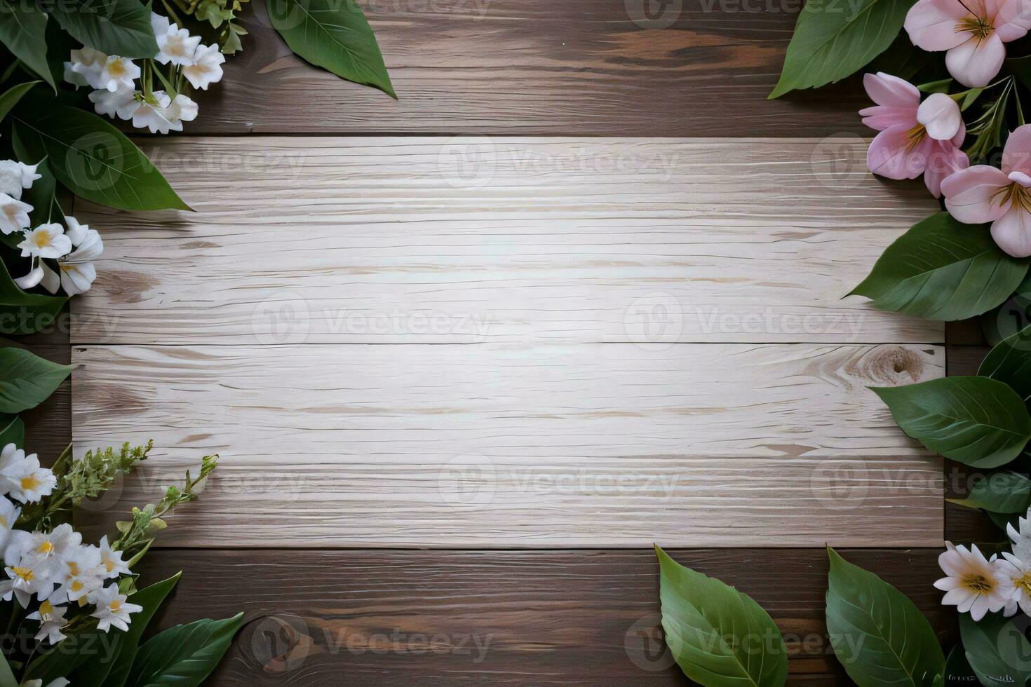 Wooden background and flowers banner template mockup background photo