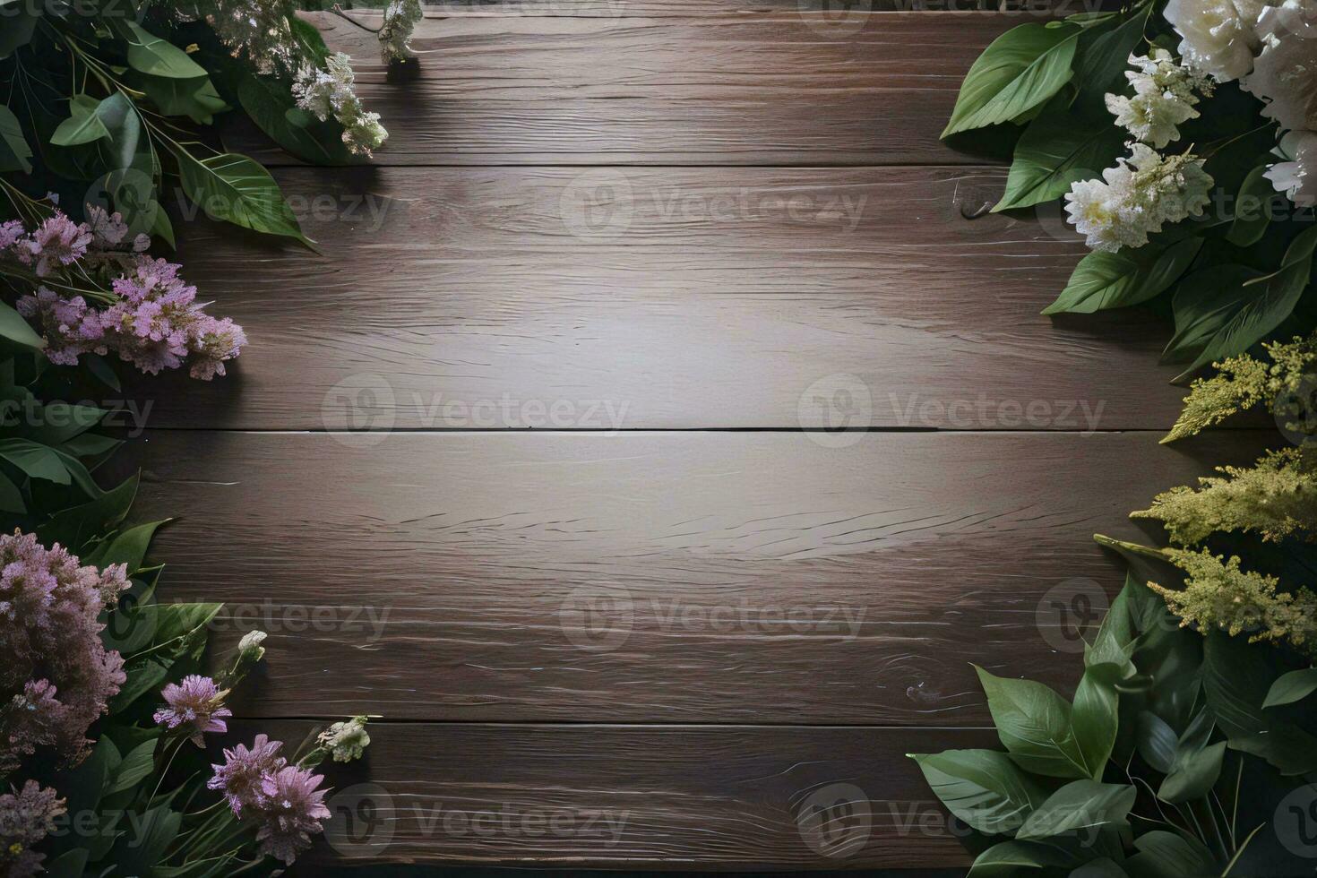 Wooden background and flowers banner template mockup background photo