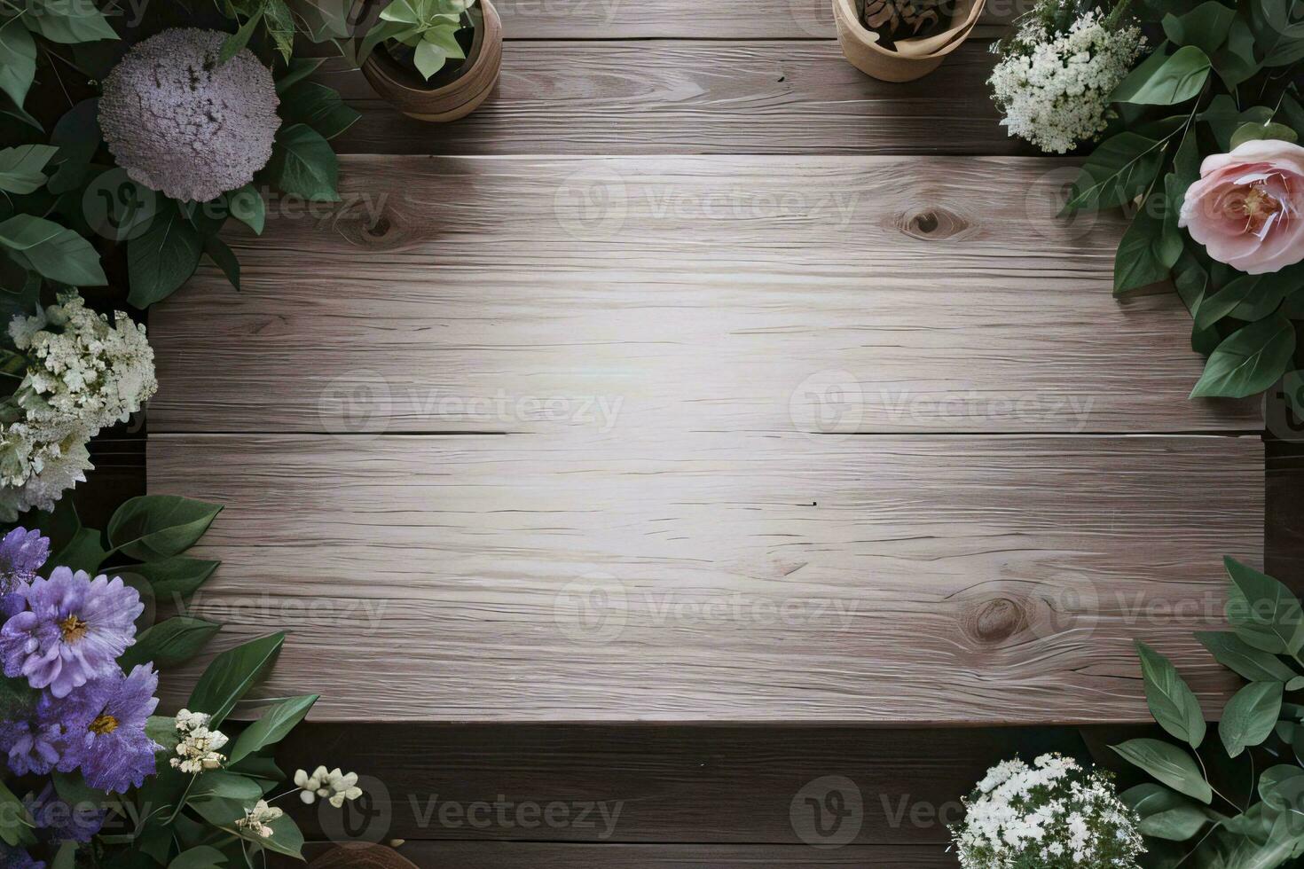 Wooden background and flowers banner template mockup background photo