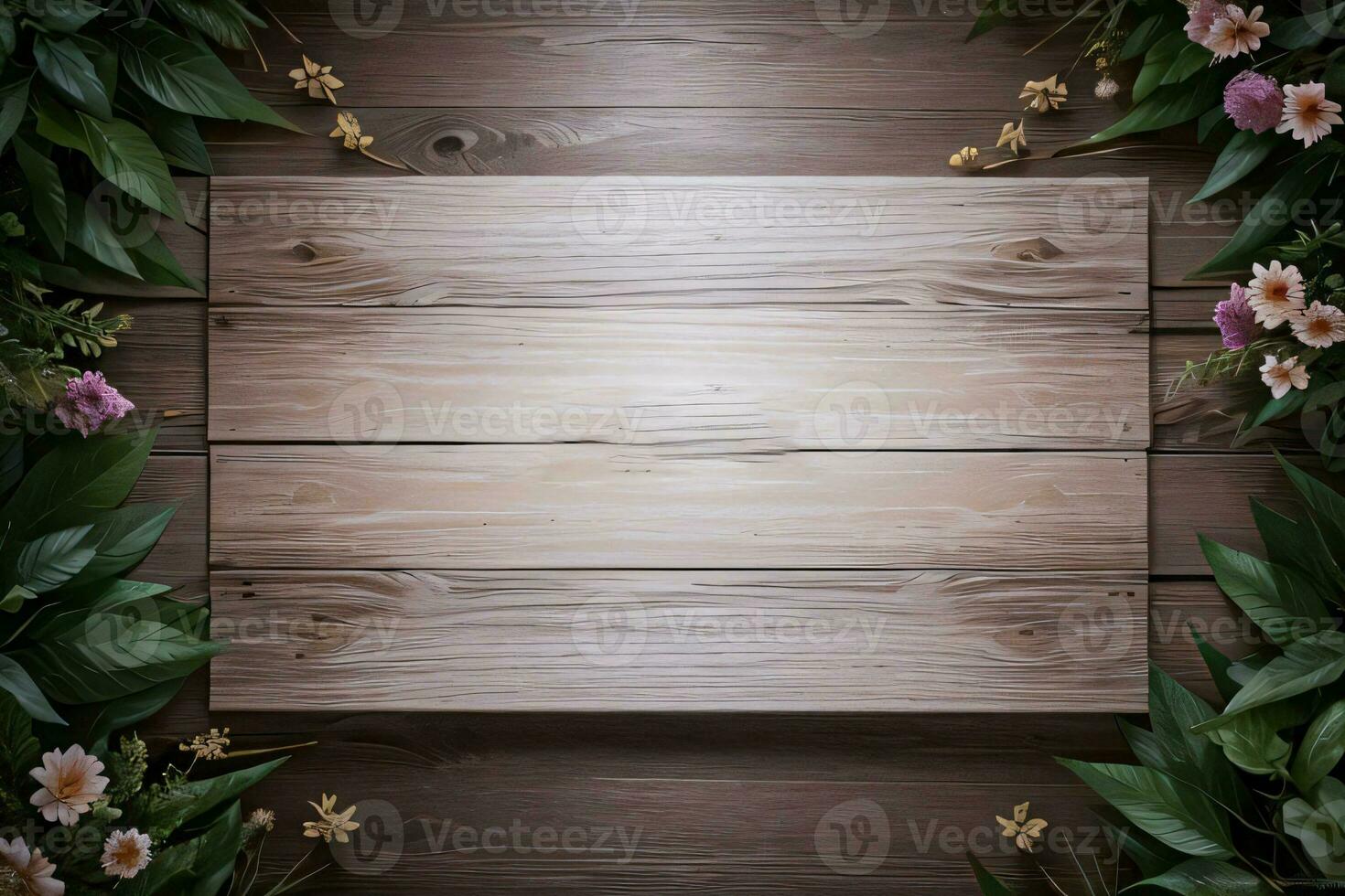 Wooden background and flowers banner template mockup background photo