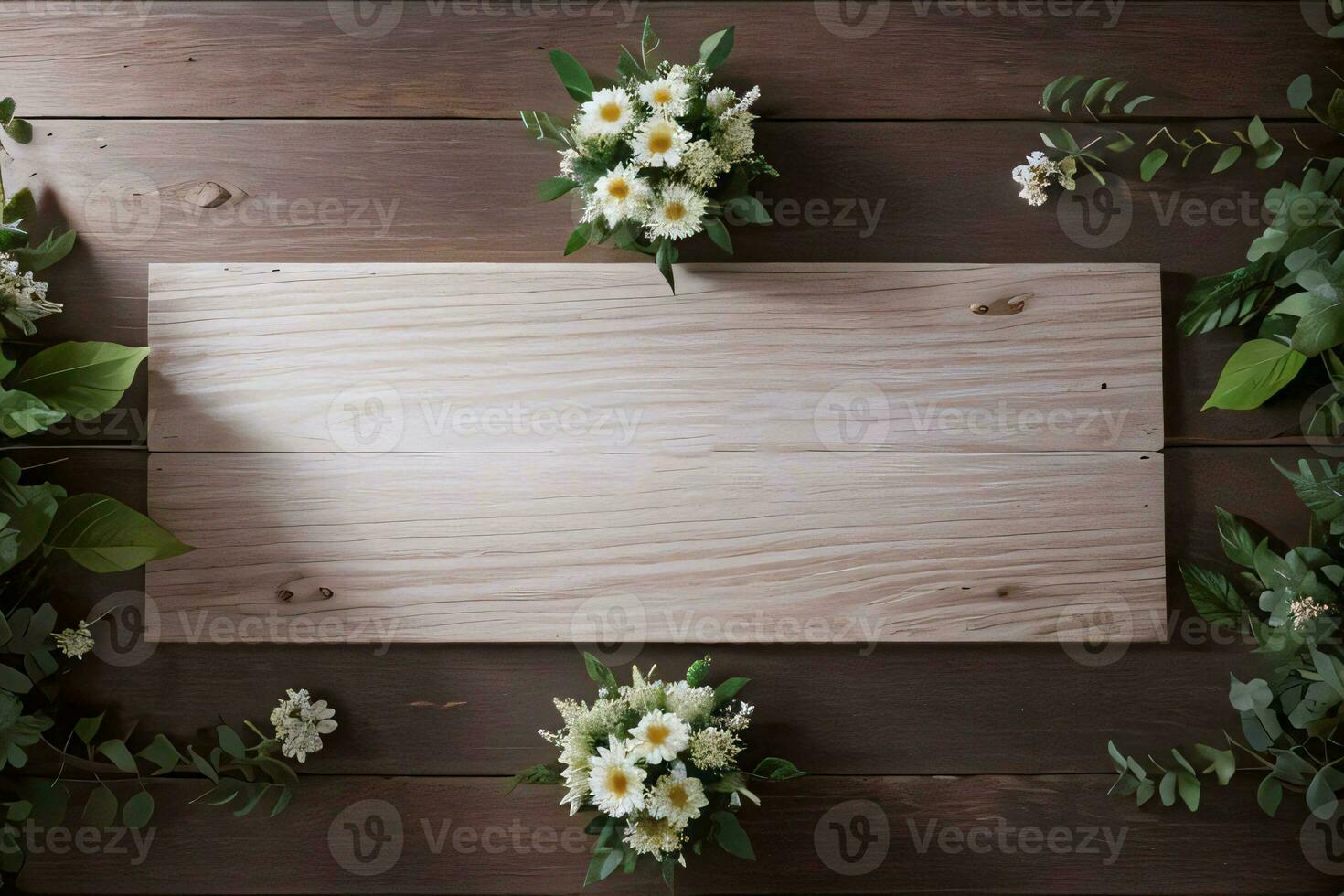 Wooden background and flowers banner template mockup background photo