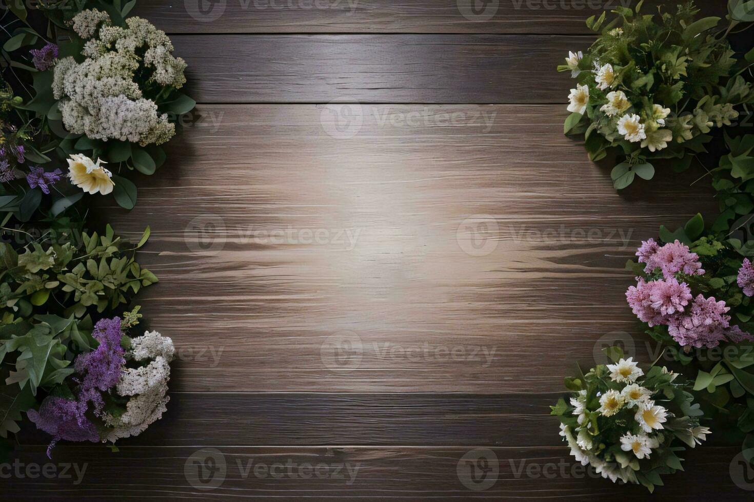 Wooden background and flowers banner template mockup background photo