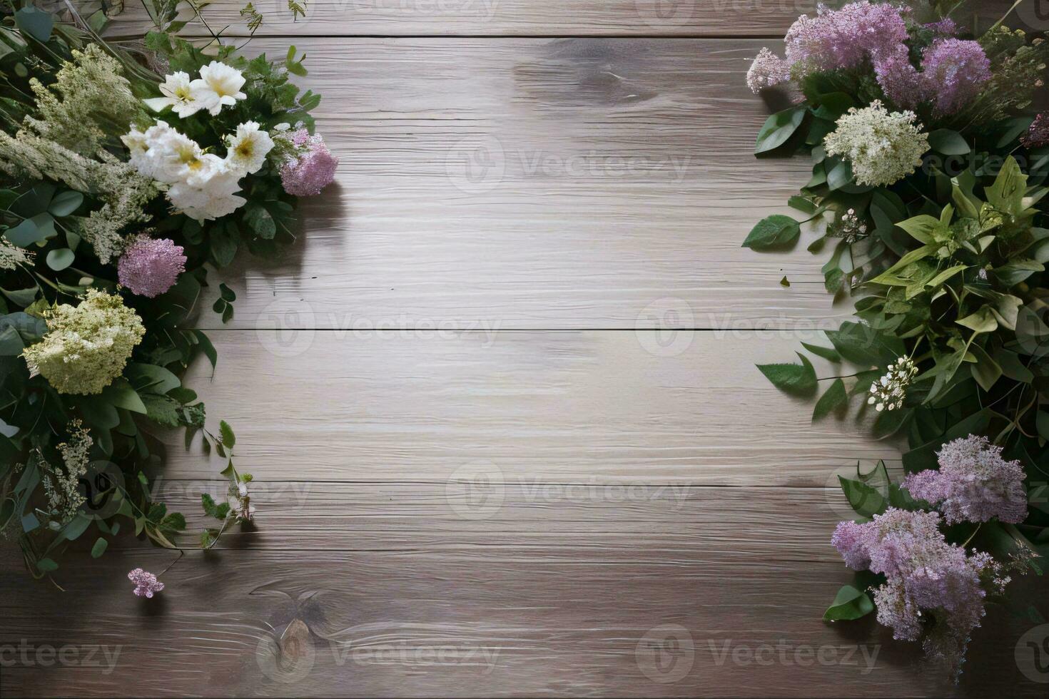 Wooden background and flowers banner template mockup background photo