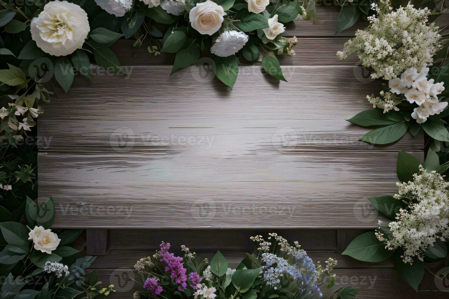 Wooden background and flowers banner template mockup background photo