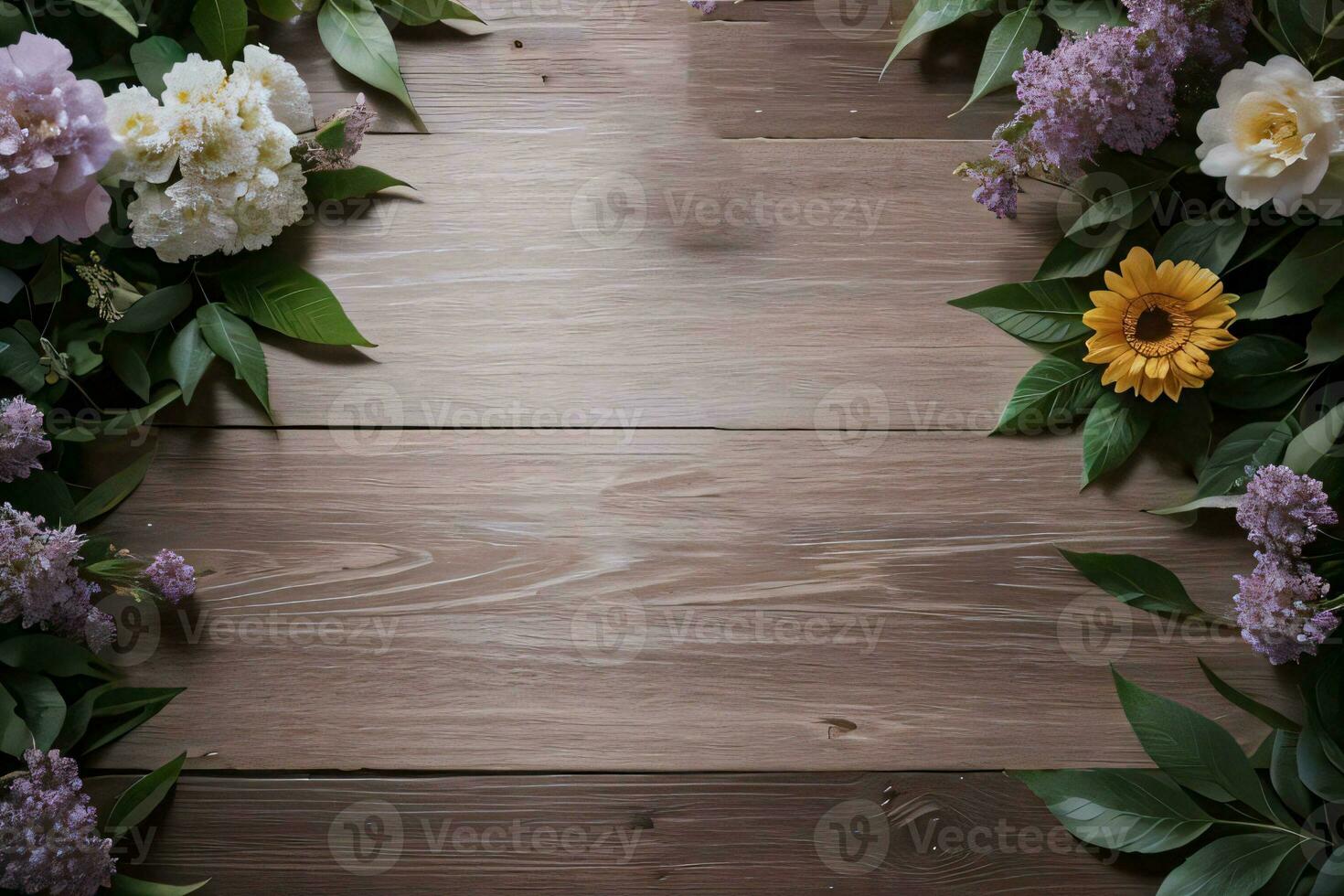 Wooden background and flowers banner template mockup background photo
