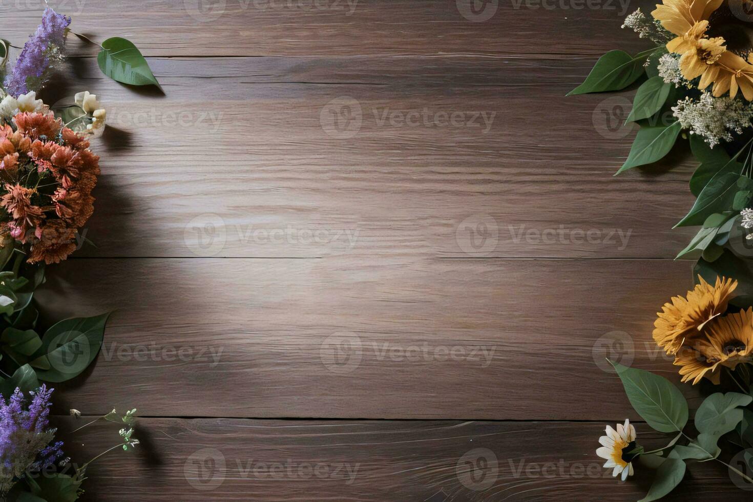 Wooden background and flowers banner template mockup background photo