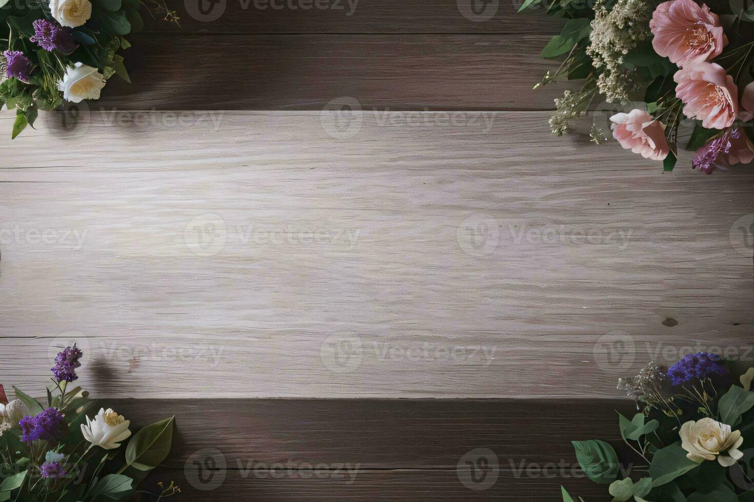 Wooden background and flowers banner template mockup background photo