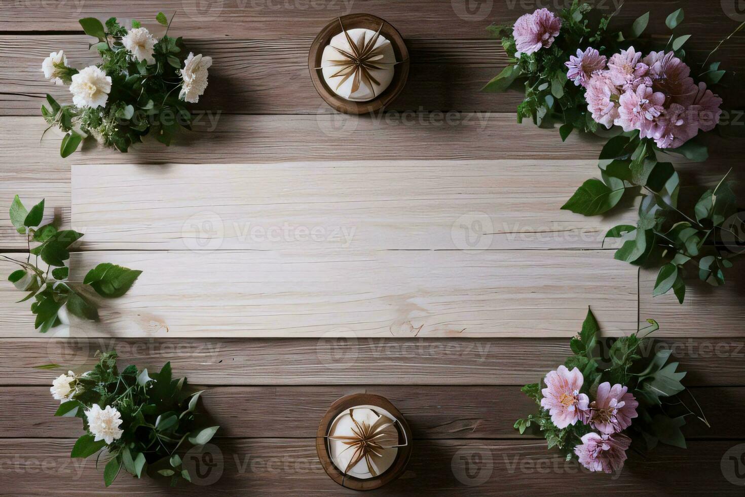 Wooden background and flowers banner template mockup background photo