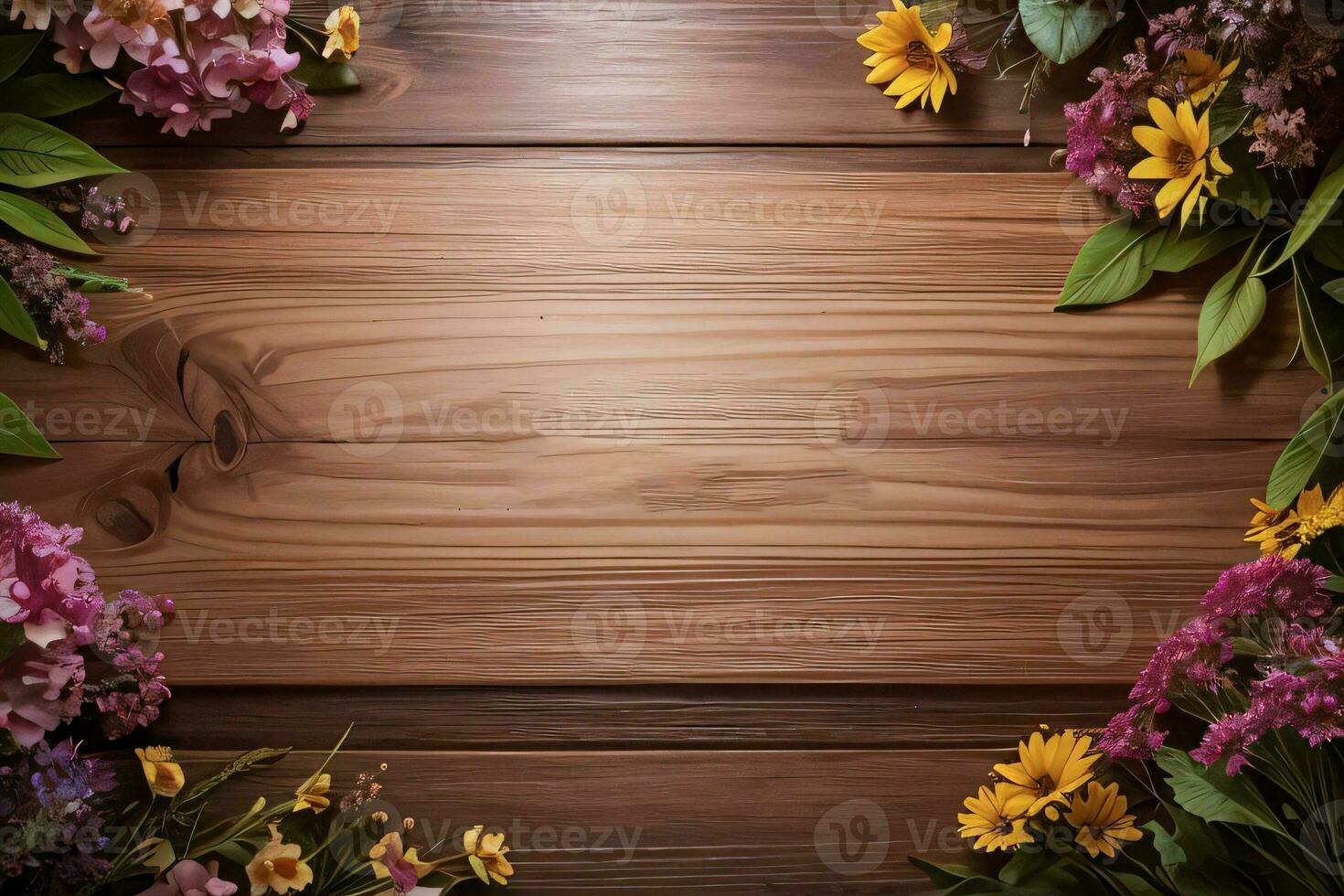 Wooden background and flowers banner template mockup background photo