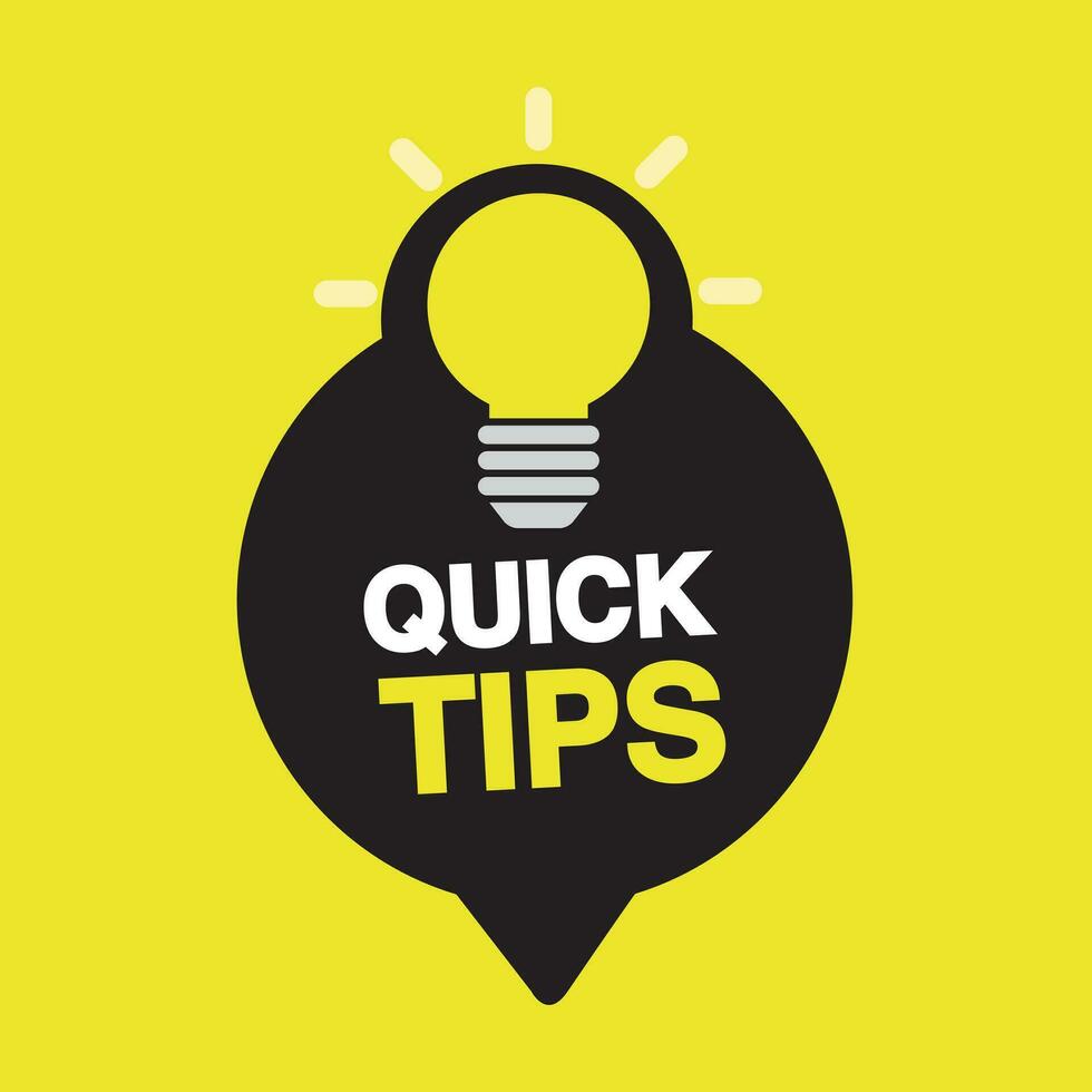 Quick tip , emblem, label, badge,sticker. Idea bulb education tricks. vector