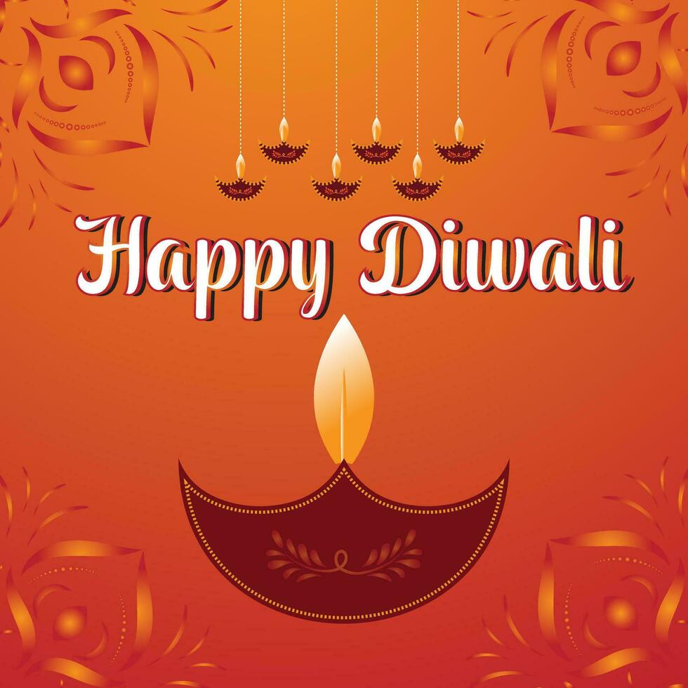 Diwali festival of lights colorful banner template design with decorative diya lamp. vector illustration.Print