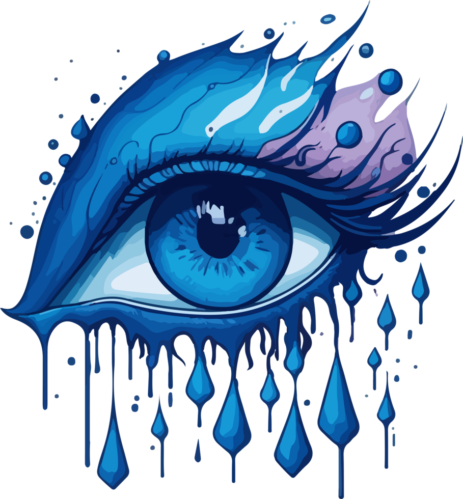 Blue Eye with Tears Design AI Generative png