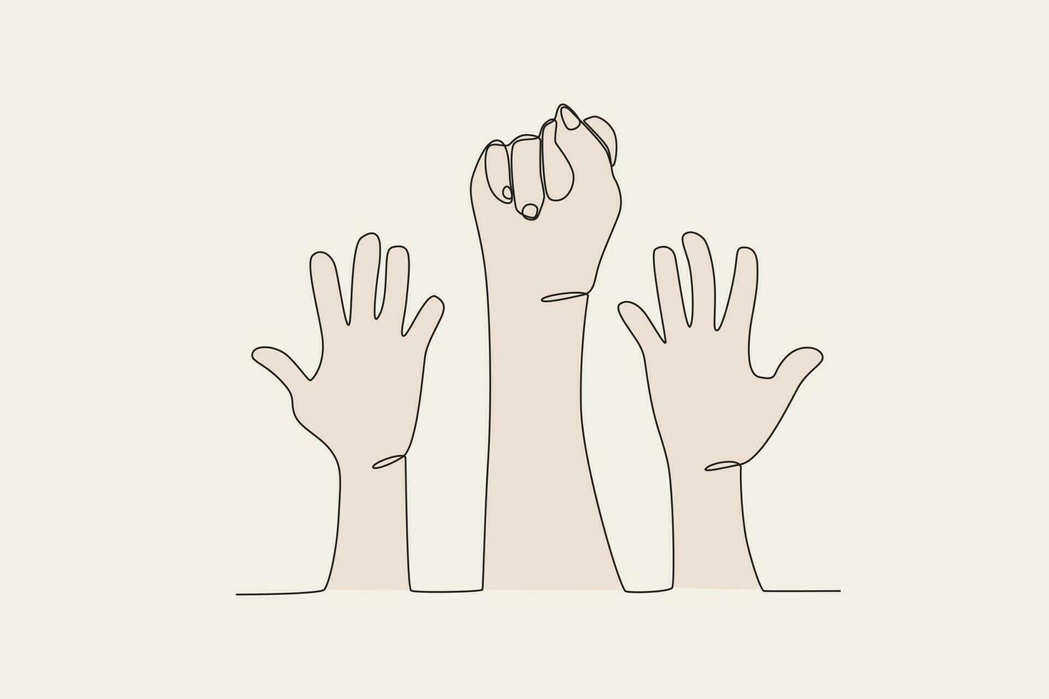 Colored illustration of hands raised upwards vector