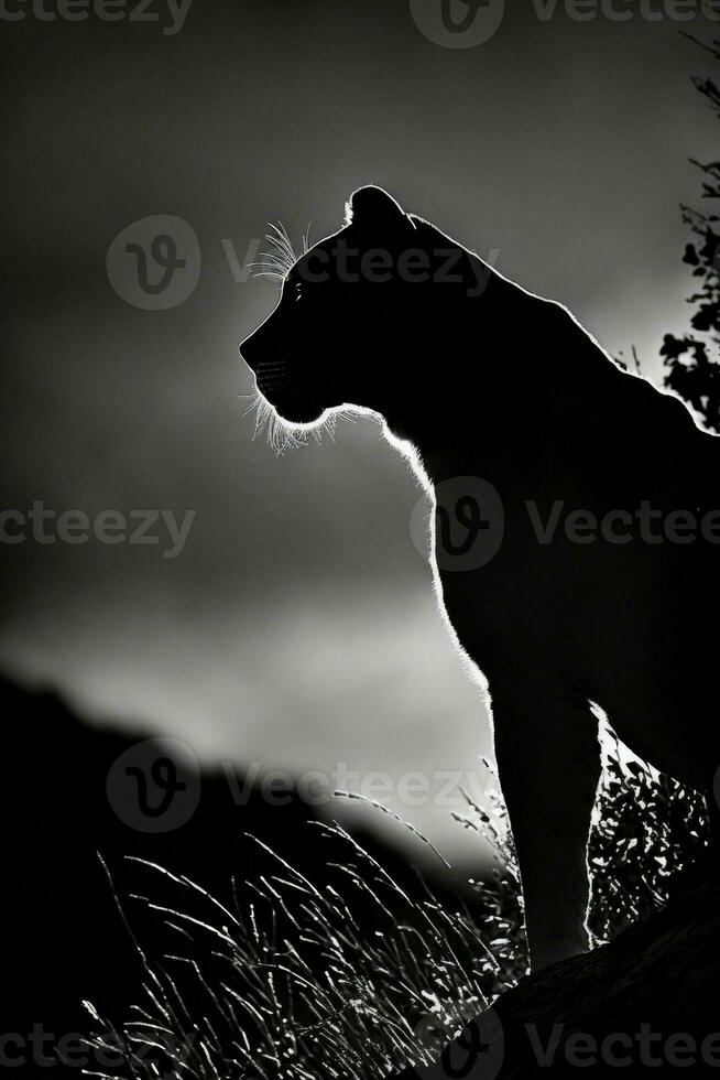 panther roar mouth studio silhouette photo black white backlit portrait motion contour tattoo