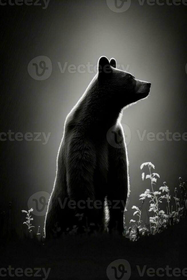 bear grizzly studio silhouette photo black white vintage backlit portrait motion contour tattoo