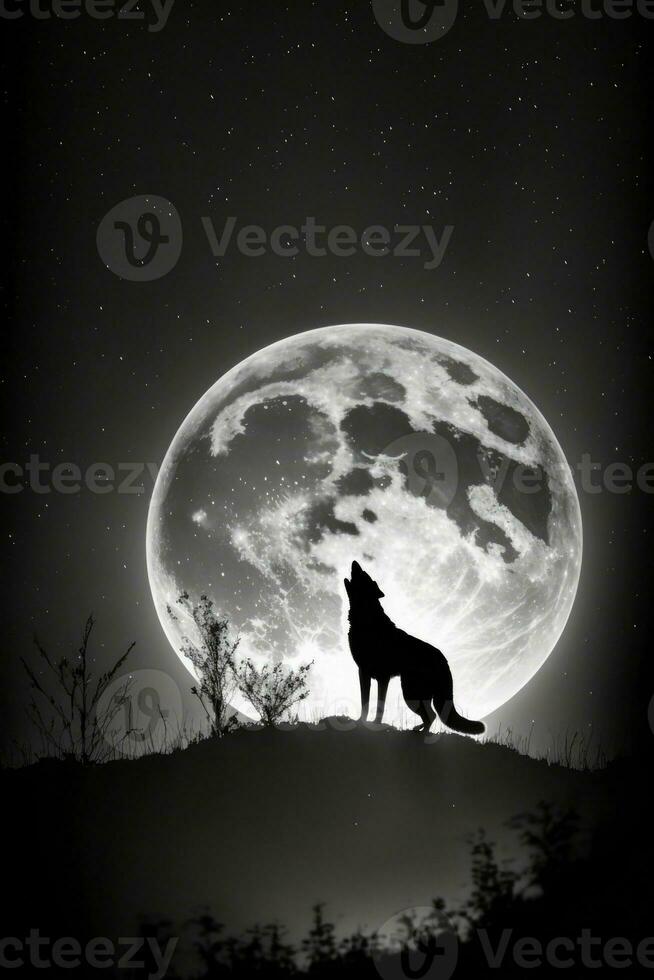 wolf lone big moon lone studio silhouette photo black white backlit portrait motion contour tattoo