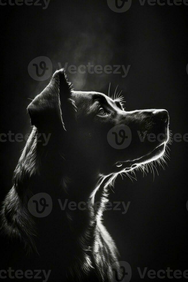 dog puppy hound studio silhouette photo black white vintage backlit motion contour tattoo