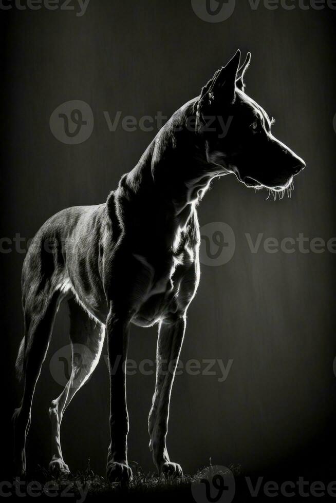 dog puppy hound studio silhouette photo black white vintage backlit motion contour tattoo