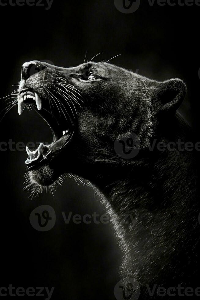 panther roar mouth studio silhouette photo black white backlit portrait motion contour tattoo