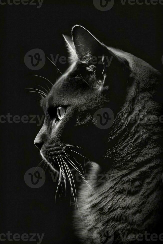 cat face portrait studio silhouette photo black white vintage backlit portrait contour tattoo