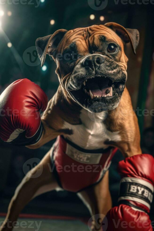 bulldog dog boxer boxing ring gloves photo humanized animal