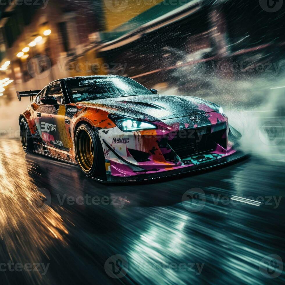 jdm deriva coche velocidad a la deriva japonés zumbido Disparo fotografía competencia fumar llantas difuminar movimiento foto