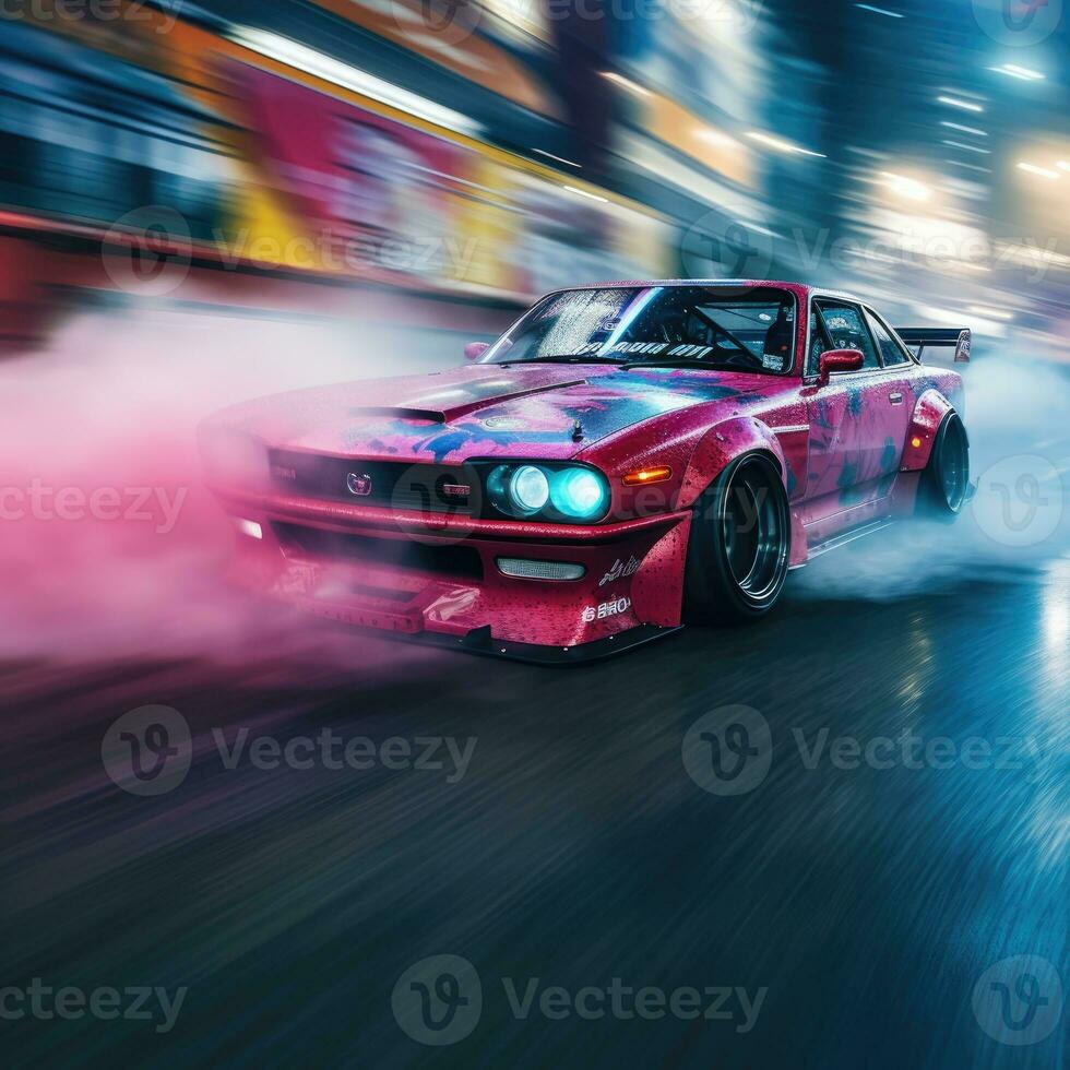 jdm deriva coche velocidad a la deriva japonés zumbido Disparo fotografía competencia fumar llantas difuminar movimiento foto