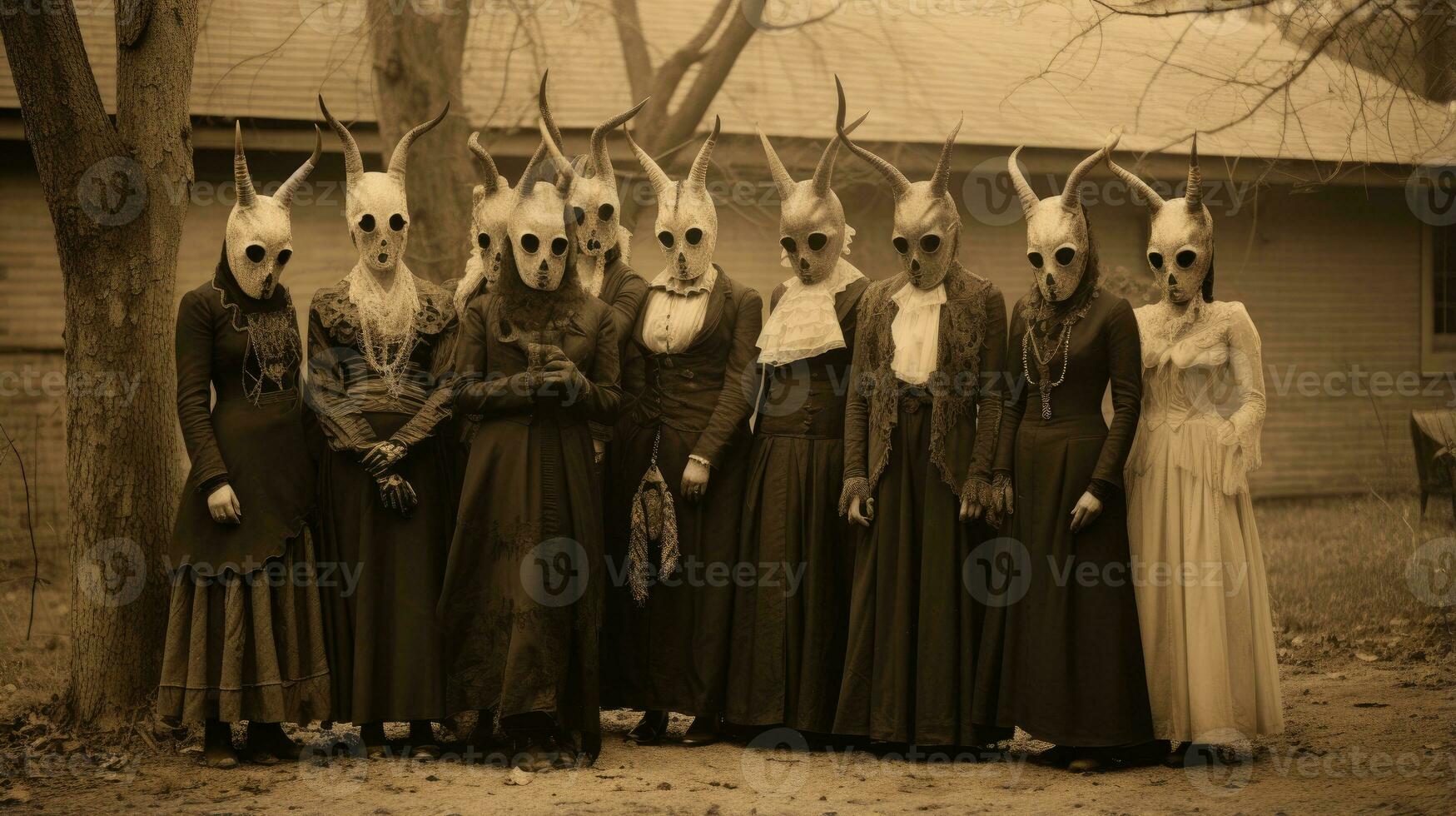 children kids halloween scary vintage photography masks 19th century horror costumes party photo