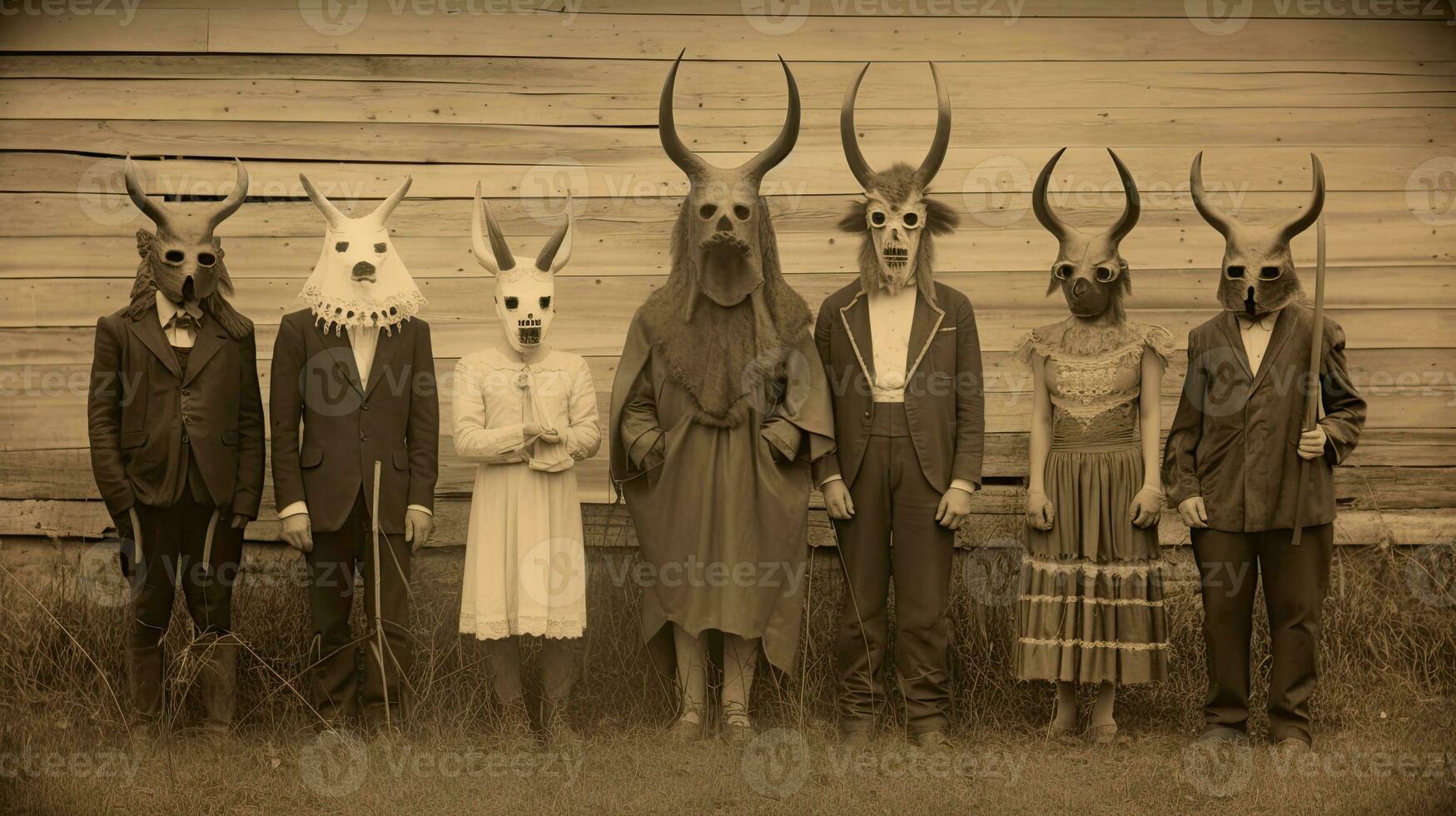 children kids halloween scary vintage photography masks 19th century horror costumes party photo