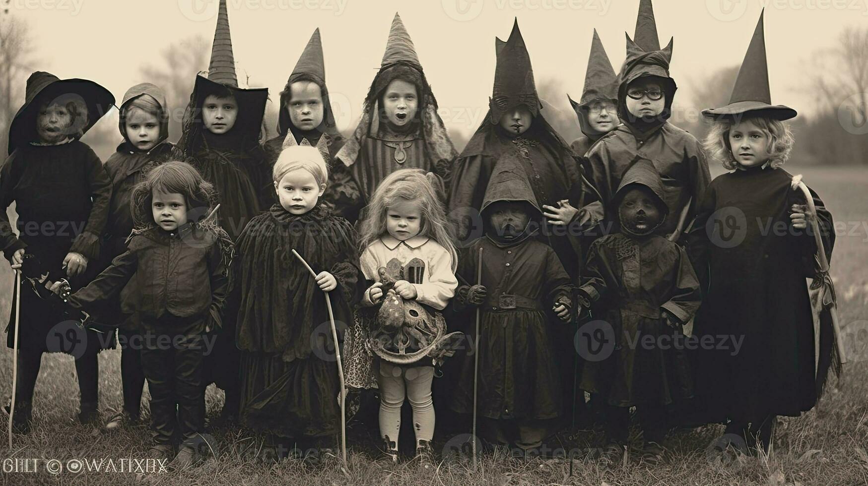 children kids halloween scary vintage photography masks 19th century horror costumes party photo