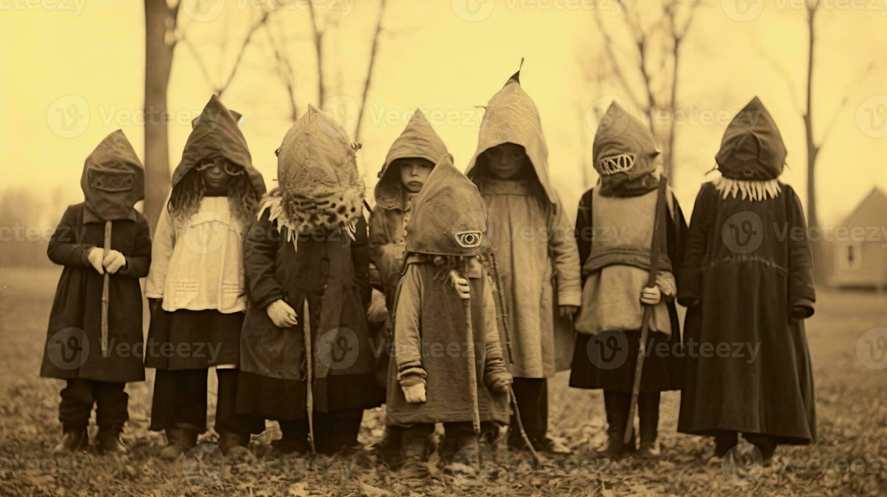 children kids halloween scary vintage photography masks 19th century horror costumes party photo