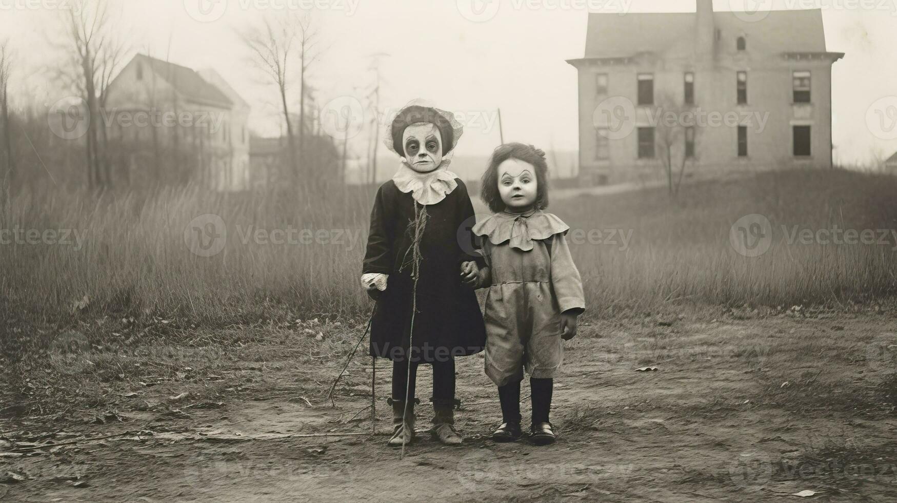 children kids halloween scary vintage photography masks 19th century horror costumes party photo