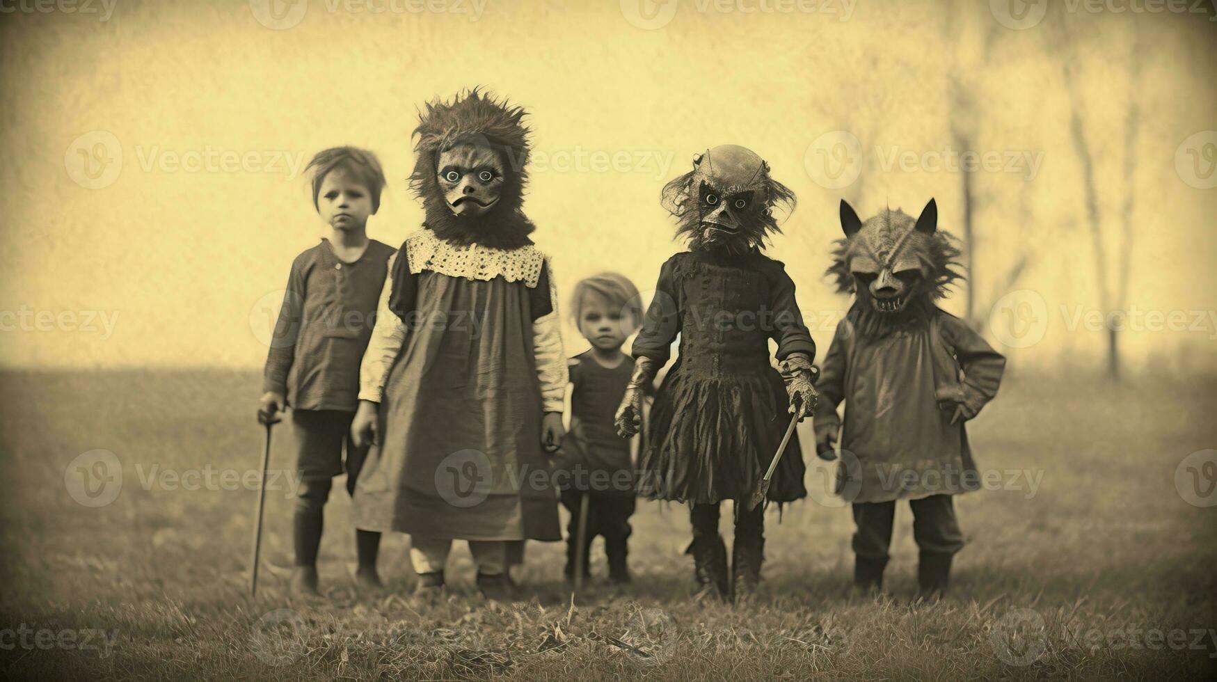 children kids halloween scary vintage photography masks 19th century horror costumes party photo