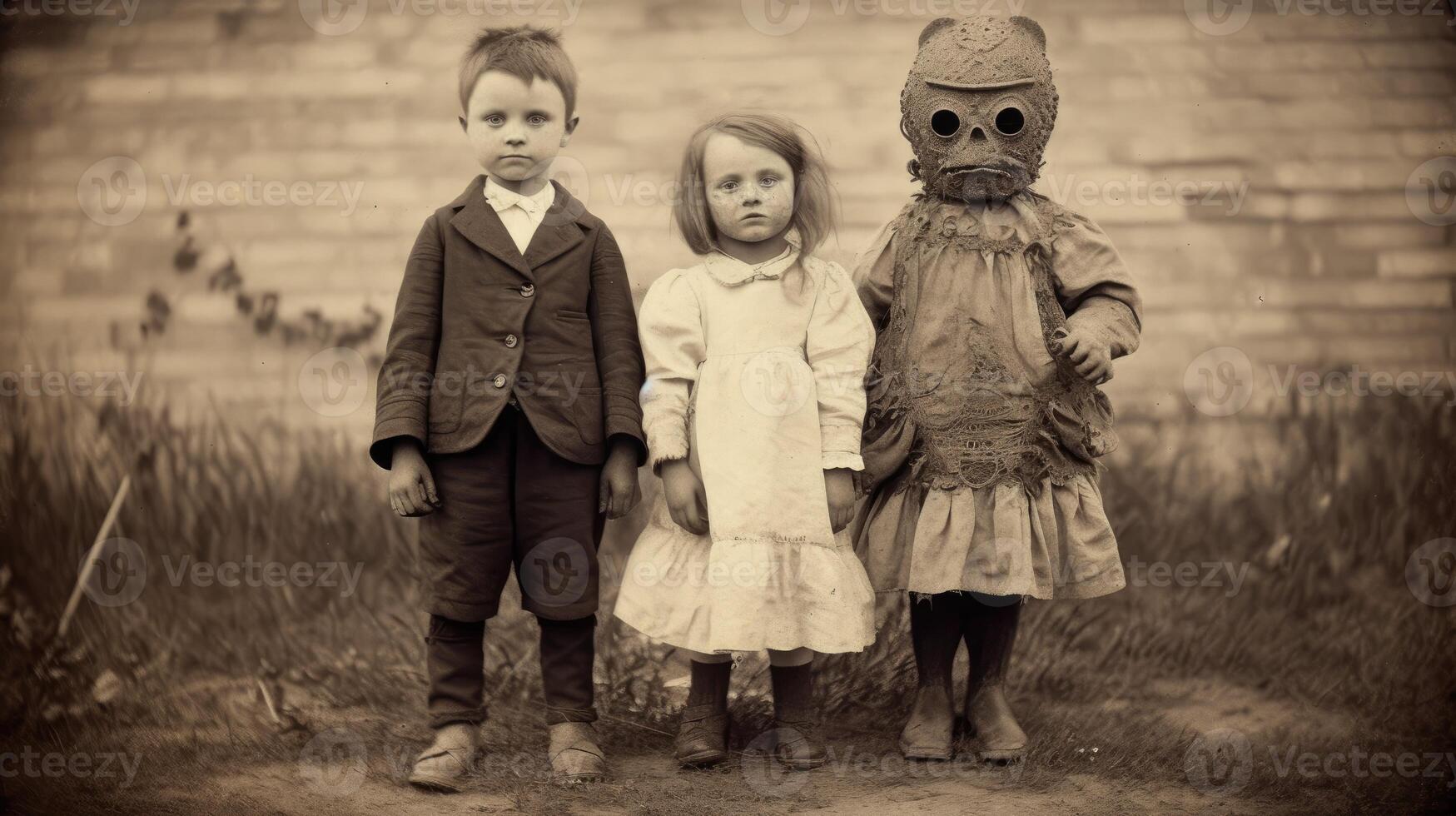 children kids halloween scary vintage photography masks 19th century horror costumes party photo