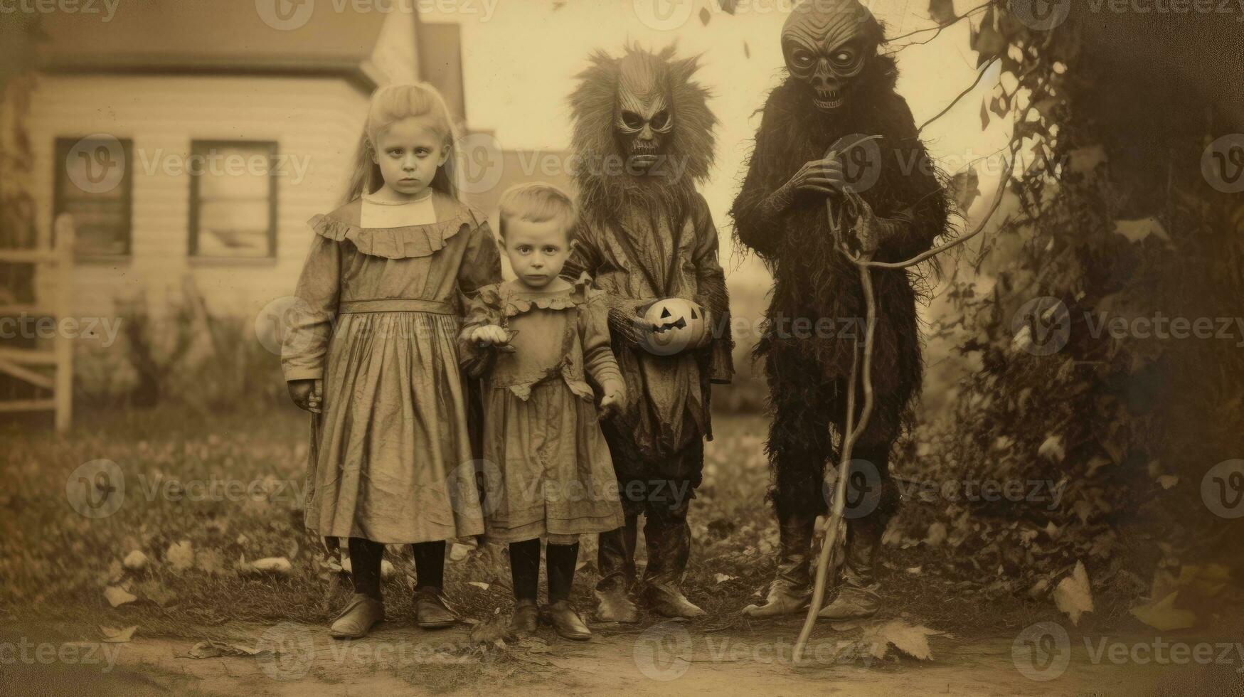 children kids halloween scary vintage photography masks 19th century horror costumes party photo